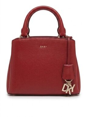 DKNY Cherry Red Saffiano Leather Satchel - Gold Hardware